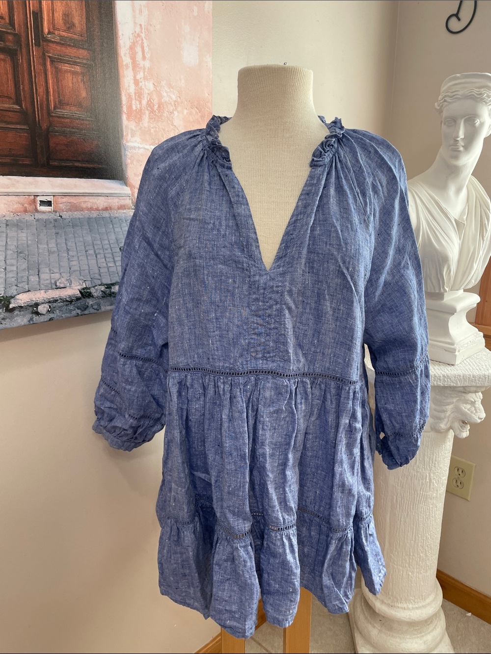 eShakti Custom 100% Linen Babydoll Chambray Tunic Lagenlook OVERSIZED XL